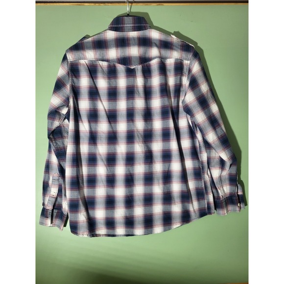 American Rag Cie Men's Blue White Red Plaid Long Sleeve Button-Up Shirt L - Picture 2 of 3